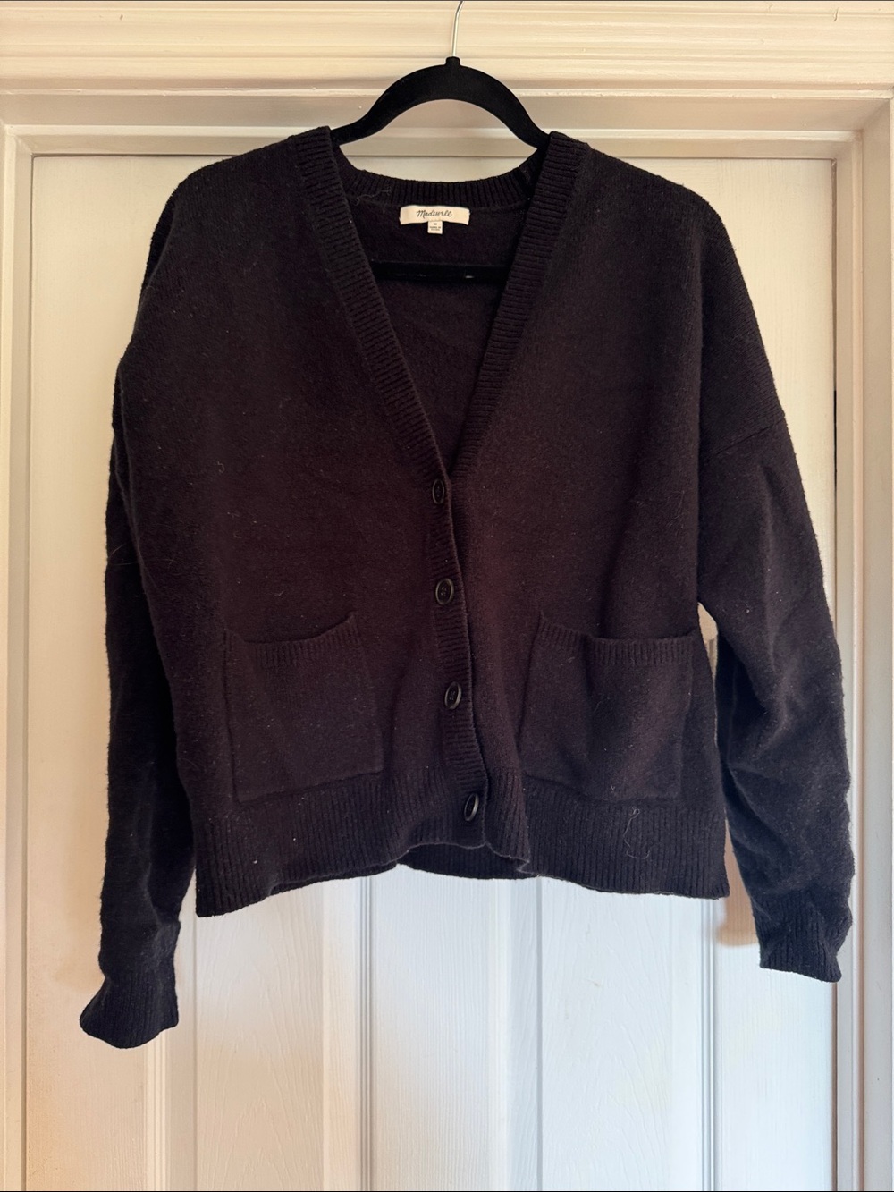 Madewell Black Button-Up V-Neck Pocket Cardigan
